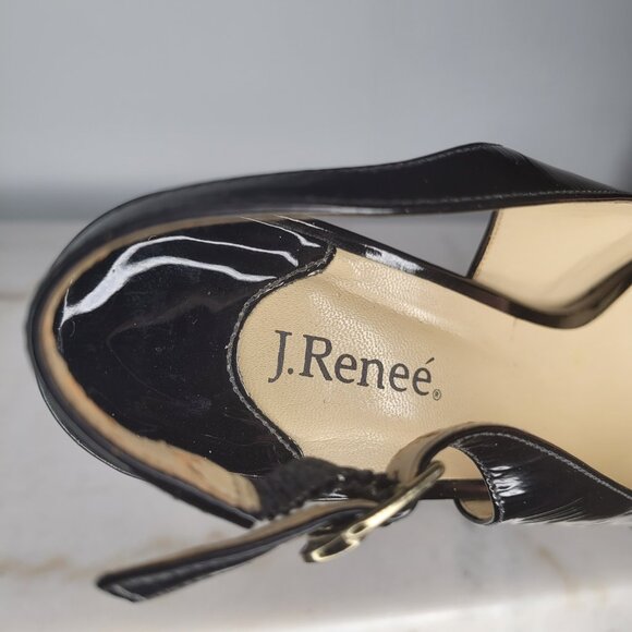 J. Renee Black Patent Slingback Heels with Gold Toe Cap – Size 12 - Picture 9 of 11